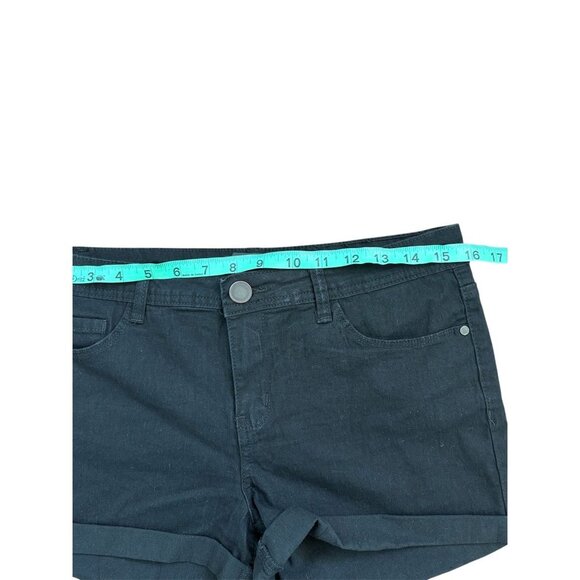 Womens Black Denim Cuffed Shorts With Pockets & Button Closure Size 9/10 - Picture 3 of 4